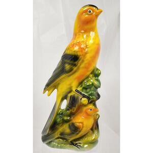 Vtg Japan Yellow Canary Mom And Baby On Stump Bird Figurine Porcelain READ